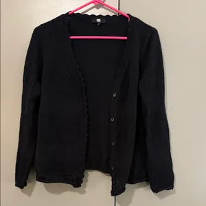 Frye Women's Cardigan Sweater Sz M Black Long Sleeve Button Down Knit Old Money thumbnail 2