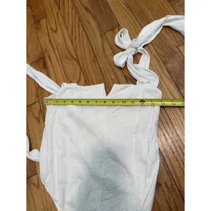 Free‎ People Lola White Crinkle Tie Shoulder Bodysuit Size Medium thumbnail 8