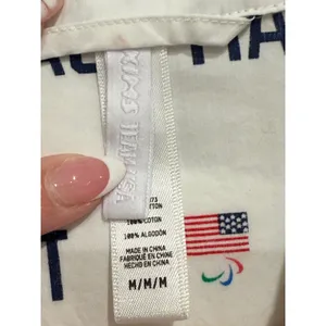 SKIMS Team USA White Cotton Poplin Sleep Top Button Down Pajama Shirt Medium thumbnail 2