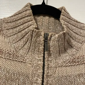L.L. Bean Tan Striped Cotton Mock Neck Full Zip Knit Cardigan Sweater Size S P thumbnail 5