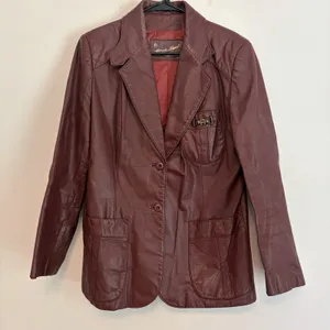 VTG Etienne Aigner Jacket 18 Oxblood Burgundy Leather Blazer Equestrian 80s Coat thumbnail 1