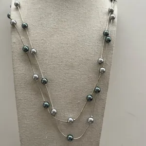 Premier Designs Silver tone metal Crystal bead Black pearl faux Necklace Quality 30” thumbnail 3
