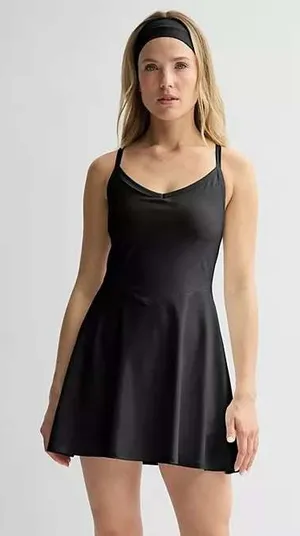 FLX $55 NEW Women's Affirmation Strappy Flounce Active Wear Dress in Black Lg thumbnail 1