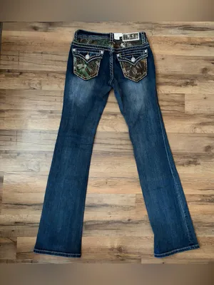 Grace in LA Camo Yoke Embellished Distressed Bootcut Jeans 2/26 NWT thumbnail 5