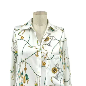 Zara Button Down Nautical Chain Printed Long Sleeve‎ Blouse White Size Small thumbnail 4
