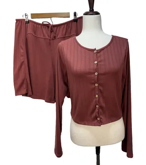 Free People Free-est Monica Shorts Cardigan Set Size M Brick Red Ribbed‎ Knit thumbnail 1