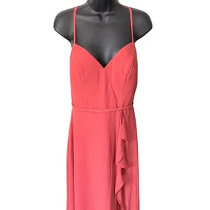 Azazie‎ Naeem Dress Size A8 A-line V Neck Ruffle Chiffon Terracotta thumbnail 2