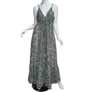 💖 Bella Boheme Green Paisley Enya Maxi Tiered Ruffle Dress Boho Goddess Coastal thumbnail 3