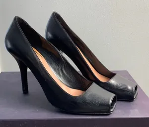 Prada Capretto Pretty Nero Authentic‎ Black Peep Toe Pumps size 37.5 thumbnail 1