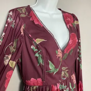 Lulus Win The Day Dress Burgundy Floral‎ Print Pleated Long Sleeve Mini V-Neck thumbnail 11