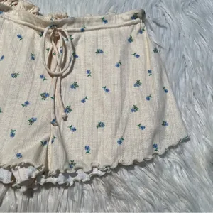 For Love & Lemons Women's Size Medium Pointelle Shorts Butter Yellow Blue Floral thumbnail 5