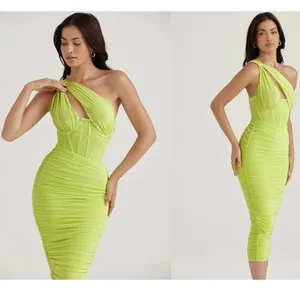 HOUSE OF CB 'Valentina'Lime neon‎ Asymmetric Cutout Midi Dress/Size XS plus cup thumbnail 4