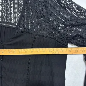Bell Sleeve Blouse Black Crochet Lace Boho Peasant Festival Date Casual Hippie L thumbnail 6