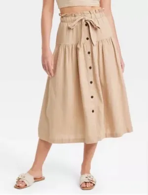 Universal Thread Tan Button Front Linen Blend Skirt Size L thumbnail 1