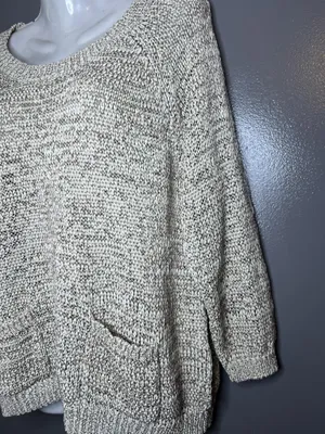 Sonoma Life + Style Sweater Womens XL Beige Marled Knit Scoop Neck Pockets thumbnail 4