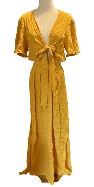 SheIn Maxi Dress Open Back Tie Front Boho Chic Beachy Resort Summer Plunging Neck thumbnail 1