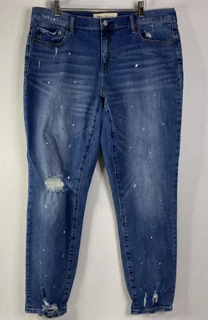 Gap Best Girlfriend Jeans Women's‎ 32T Blue Paint Splatter Distressed Tall Denim thumbnail 1