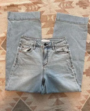 Carly Jean Light Wash Wide Leg Crop Jeans thumbnail 1