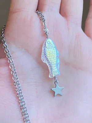 Handmade quality Czech glass fish & star boho funky fairy necklace🌀🐟💚 thumbnail 2