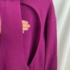 Savvi Purple Ribbed Long Sleeve Cutout Back Hoody Sporty Athletic Sweater M thumbnail 5