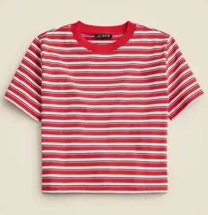 J. Crew Relaxed Premium Weight Cropped T-Shirt Red Stripes Medium thumbnail 1