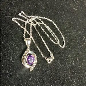 Elegant Silver tone and Purple Pendant Necklace 18” thumbnail 3