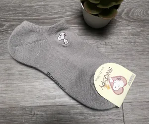 snoopy peanuts embroidered gray ankle socks thumbnail 1