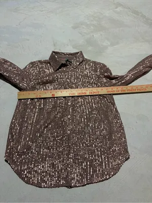Anthropologie Brown Sequin Button-Up Shirt small thumbnail 4