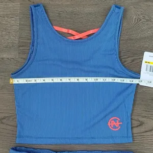 Nautica Blue Ribbed Biker Short Set Crop Top‎ Athleisure Gym Pilates Size M NWT thumbnail 6