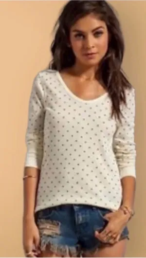 Free People We The Free Cream Polka Dot Henley Thermal Top thumbnail 1