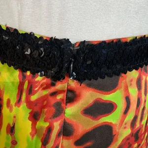 Y2K Zum Zum Niki Livas Neon Animal Print Sequin Halter Maxi‎ Dress XS Open Back thumbnail 13