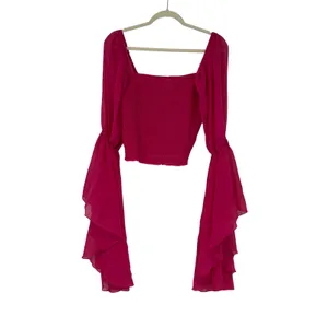 Live 4 Truth Hot Pink Smocked Crop Top Dramatic‎ Flare Bell Sleeve Large Festival Fairy Rave thumbnail 2