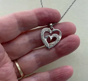 Sterling silver CZ embellished double heart necklace thumbnail 1