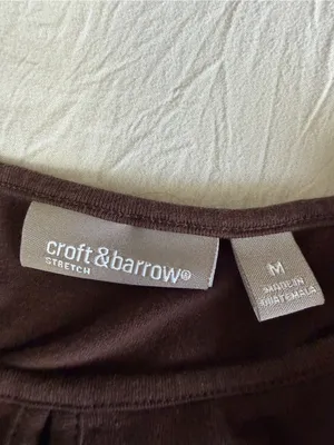 croft & barrow Brown Long-Sleeve Striped Tee with Pink Accents thumbnail 2