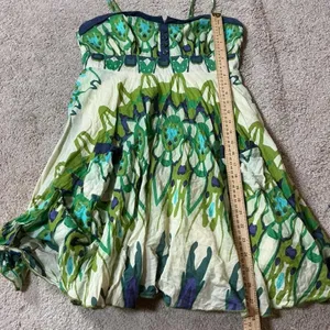 Aryeh Green‎ Blue Babydoll Kaleidoscope Print Cotton Mini Dress Straps Large thumbnail 5