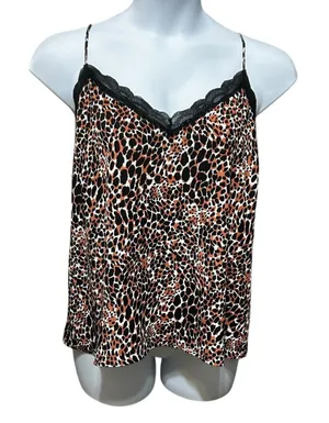 Y2K Scoop Women Leopard Cropped Cami Top XL‎ Lace Trim Night Club Coquette Layer thumbnail 1