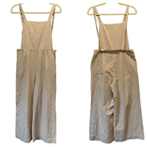 Oak‎ + Fort Lagenlook Neutral Relaxed Fit Wide Leg Striped Jumpsuit Overalls Sm thumbnail 2