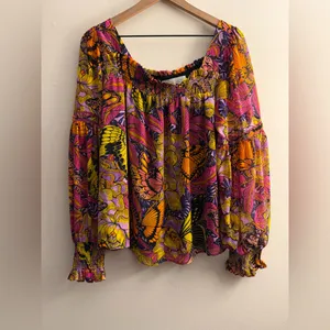 Anthropologie Alexandra Farmer Floral Butterfly Puff long Sleeve Blouse Flowy M thumbnail 2