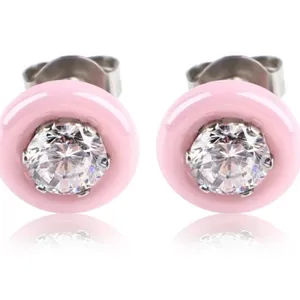 NEW Pink Minimalist 9mm‎ Ceramic Diamond Earrings thumbnail 6
