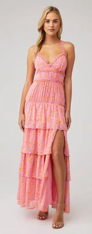 LIKELY Athena Tiered‎ Maxi Dress Pink and Purple Size 8 thumbnail 1