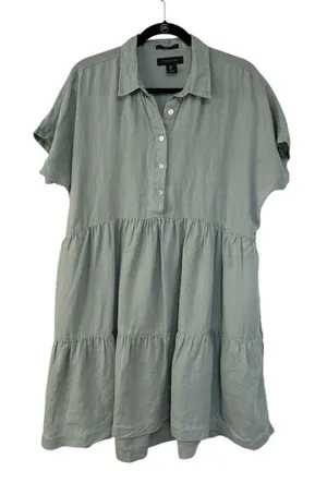 Tahari 100% Linen Popover Tiered Shirt Dress in Light Green - Size M thumbnail 1