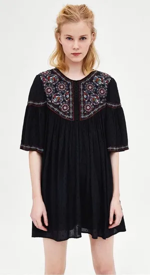 ZARA Plumetis Embroidered Dress Sz M thumbnail 1
