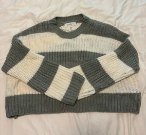 Jessica Simpson Cropped Green and White Striped Sweater thumbnail 1
