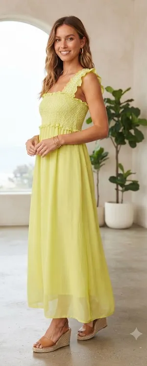 Destination Maternity Lemon/Lime Ruffle Strap Maxi Dress thumbnail 1
