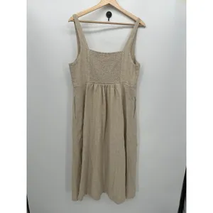 Old Navy Cream Flax Linen Midi Dress Women‎ Sz L Lagenlook Coastal Cottagecore thumbnail 2