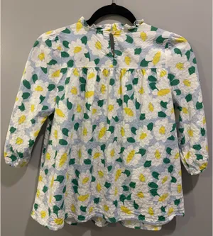 Michelle McDowell Ruffle Collar Floral Blouse Blue and White Multi thumbnail 1
