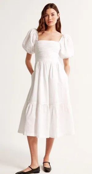 The A&F Emerson Linen-Blend Puff Sleeve Midi Dress size M thumbnail 1