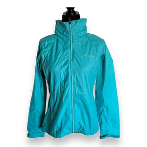 Columbia Women's Teal Rain Jacket M Lightweight Hooded Windbreaker‎ Full Zip thumbnail 5