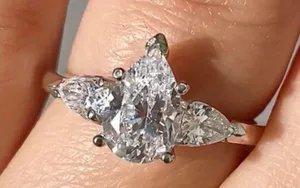 1.50CT Diamond Pear Shape 3 Stone Engagement Ring Diamonds Anniversary Band .925 thumbnail 2
