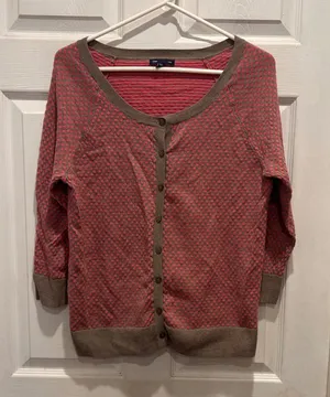 Gap Womens Pink Brown Polka Dot Cotton 3/4 Sleeve Cardigan Sweater Large Y2K thumbnail 1